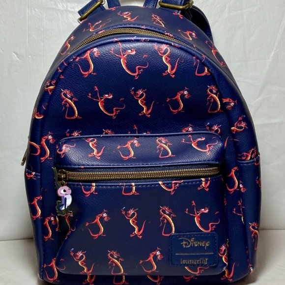 Loungefly Other - Loungefly Disney Mulan Mushu Navy Blue Leather Mini Backpack w/Cri-Kee Zip Charm
